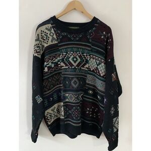 Vintage Tosani Sweater 3D Knit Wool Blend 90s Y2K Men's L Coogi Style Aztec